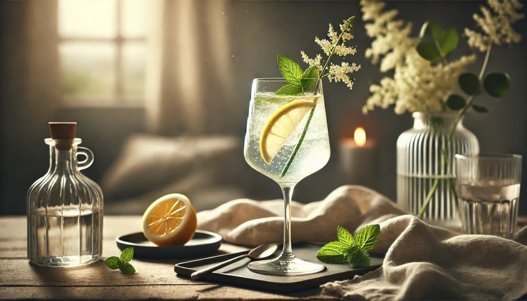 Elderflower Spritz cocktail med citron og mynte.