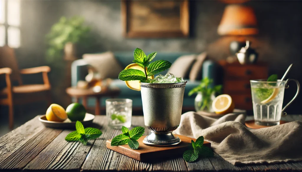 Mint Julep cocktail i traditionelt sølvglas.