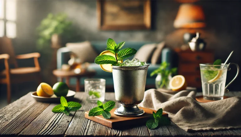 Mint Julep cocktail in traditional silver glass.