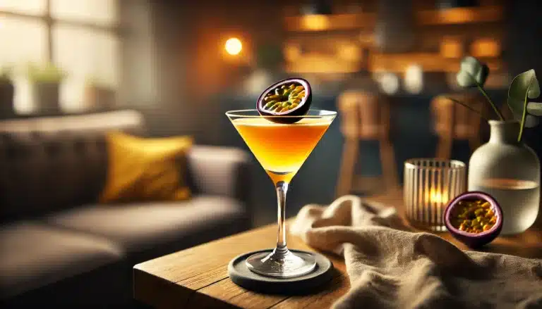 Pornstar Martini cocktail with passion fruit.