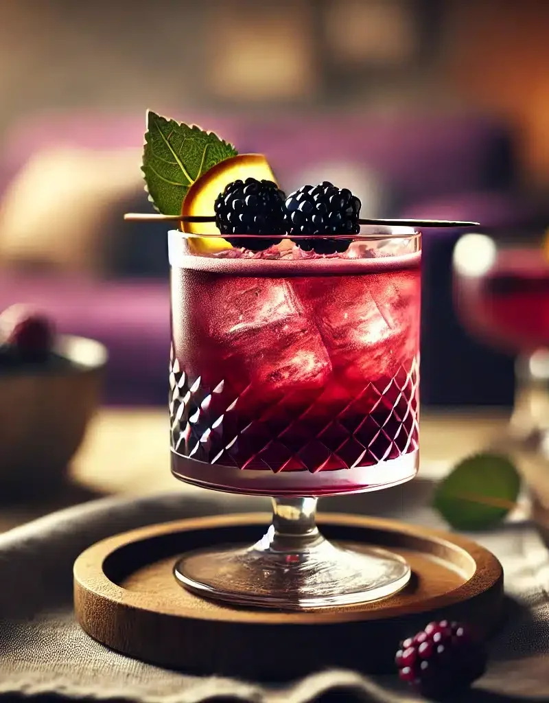 Bramble cocktail med brombær og citron.