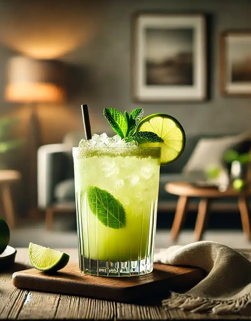 Caipirinha cocktail with lime and mint.