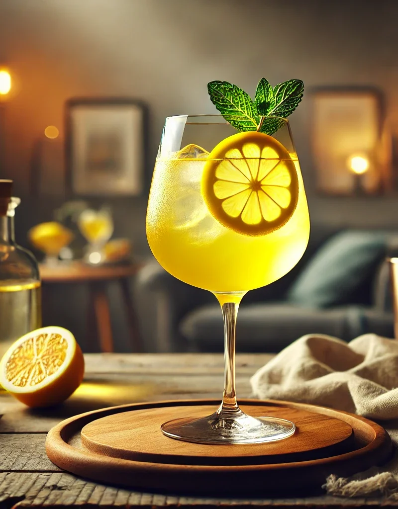 Limoncello Spritz cocktail med citron och mynta.