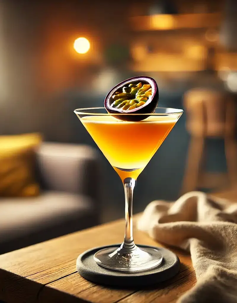 Pornstar Martini cocktail with passion fruit.