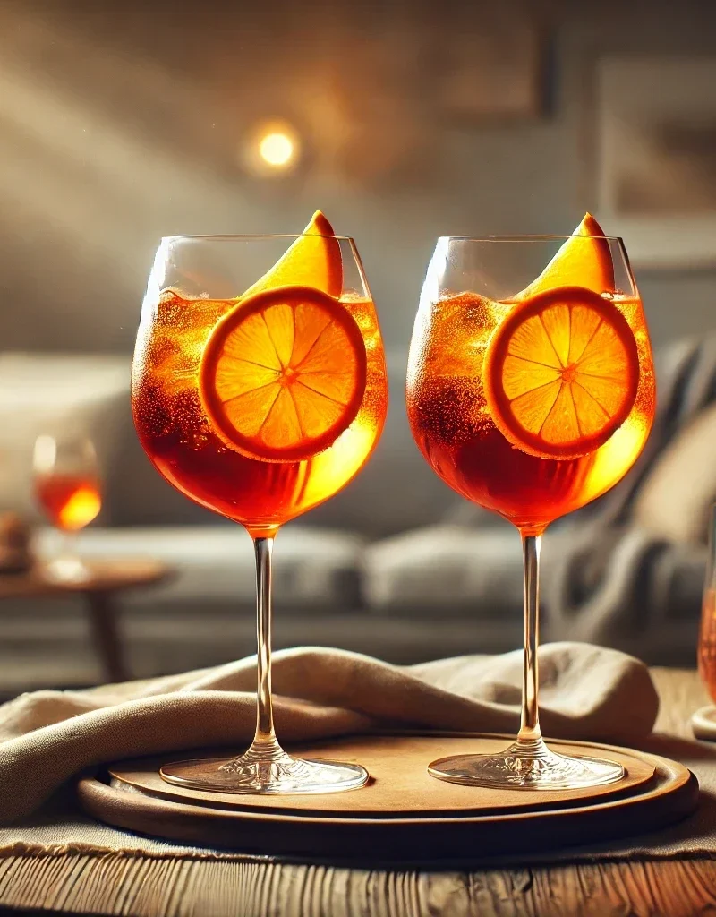 Aperol Spritz cocktail in a wine glass with an orange slice.