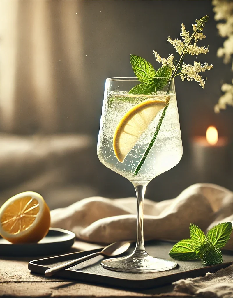 Elderflower Spritz cocktail med citron och mynta.